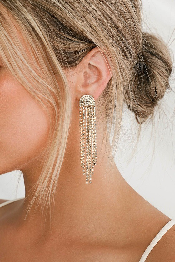 Glitz Gold Rhinestone Tassel Earrings | Lulus