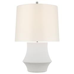 Visual Comfort Lakmos Mid Century Plaster White Metal Linen Shade Table Lamp | Kathy Kuo Home