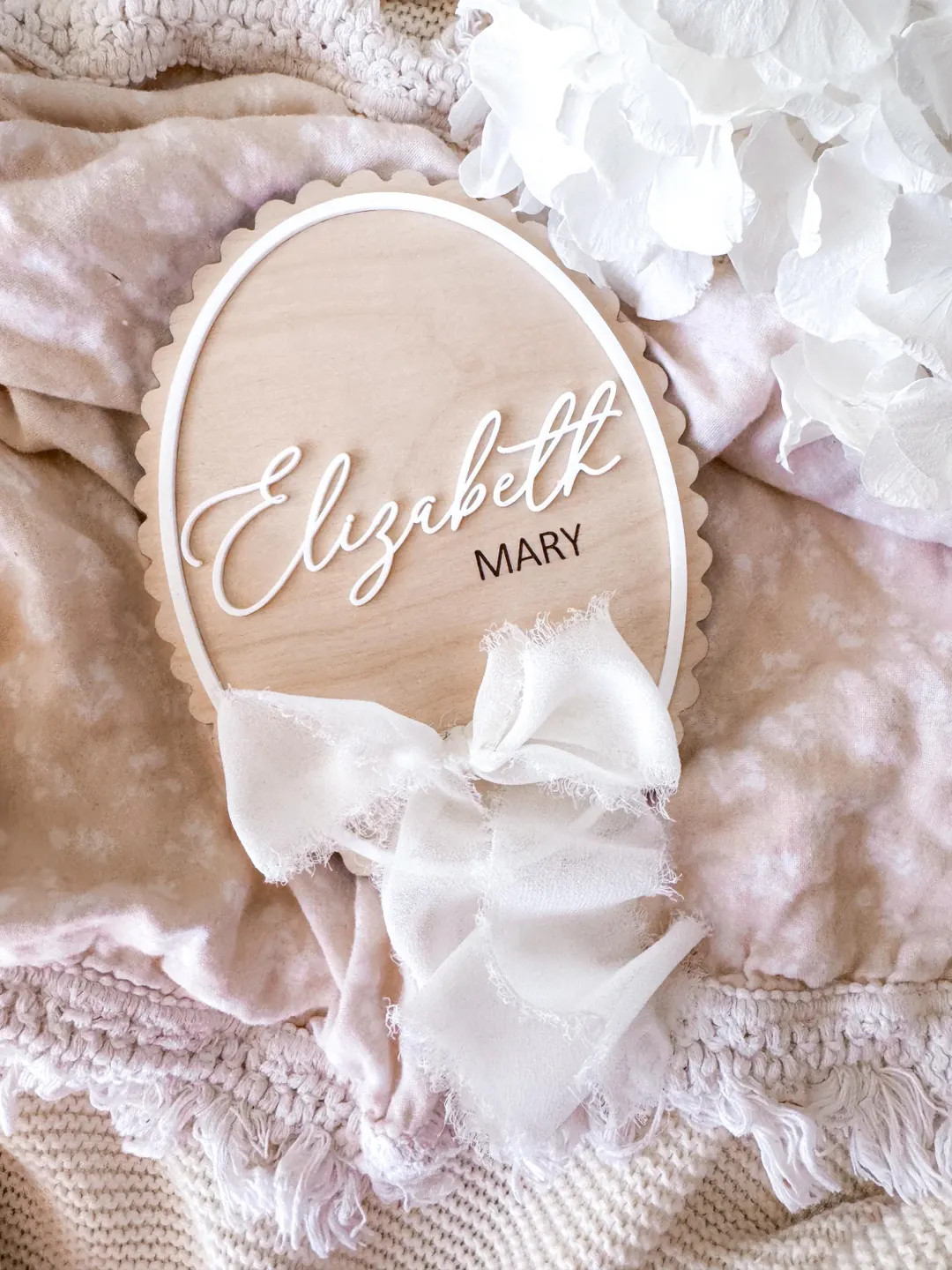 Scallop Edge Personalised Name Sign With Ribbon - Etsy | Etsy (US)