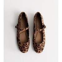 Women's Dark Brown Leopard Print Mary Jane Ballerina Pumps New Look | New Look (UK)