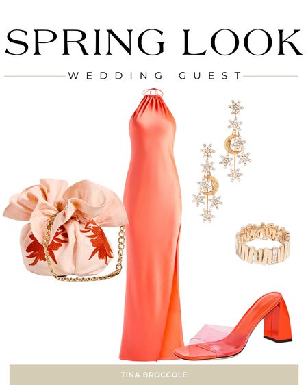 Spring Wedding Guest - Dress - Clothing - Earring - Purse - Shoe - Heel - Orange - Red - Ring

#LTKSeasonal #LTKstyletip #LTKFind