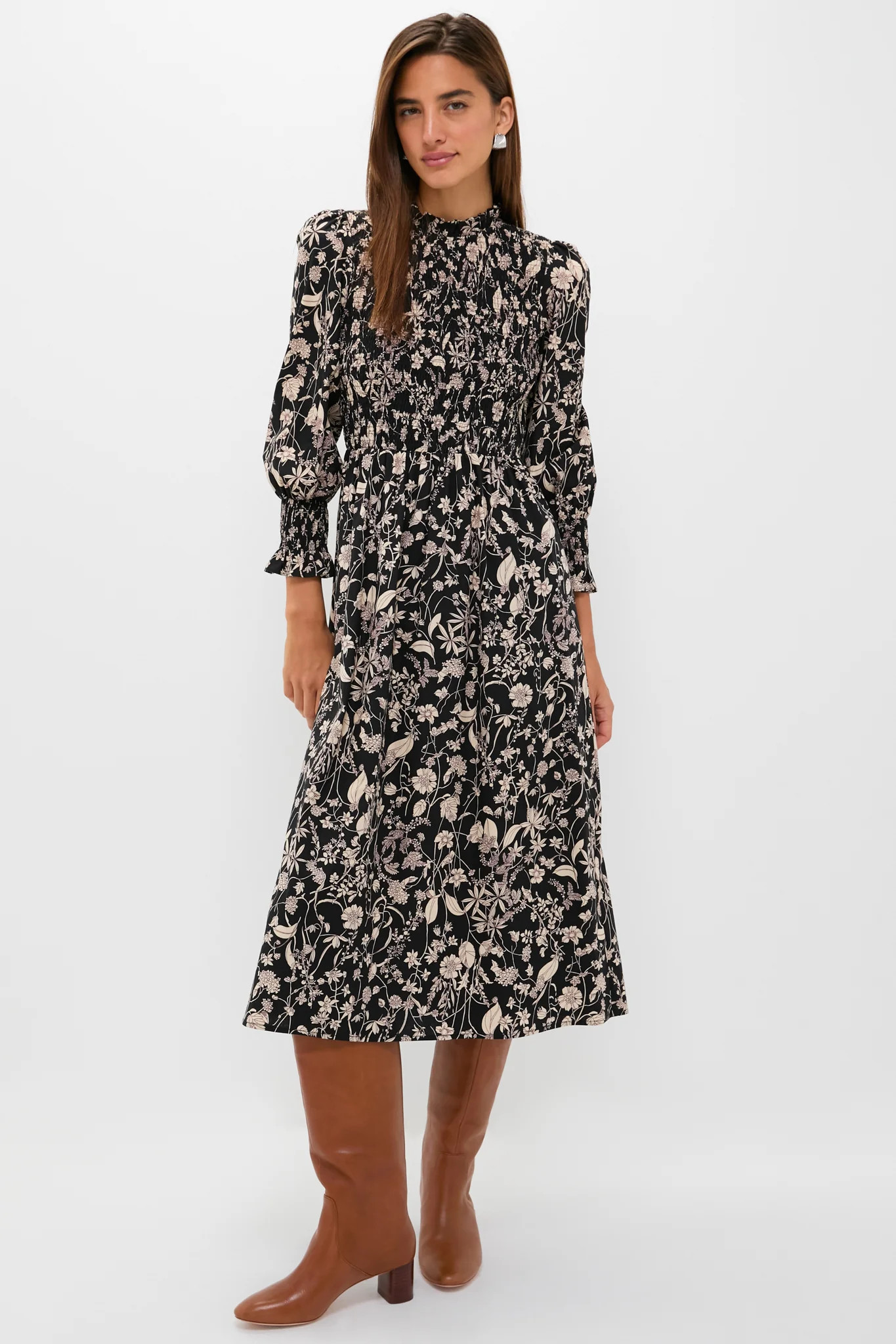 Black & Tan Floral Smocked Susanne Midi Dress | Tuckernuck (US)