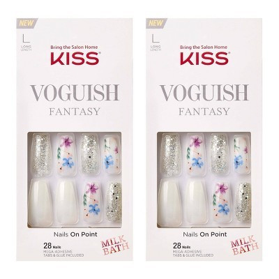 KISS Voguish Fantasy Fake Nails - Milk Bath - 2pk - 56ct | Target