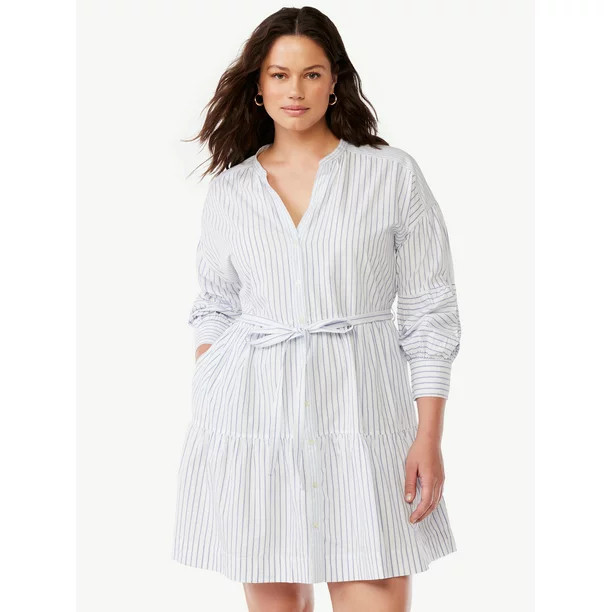 Free Assembly Women's Tiered Mini Shirt Dress with Long Sleeves, Sizes XS-XXL | Walmart (US)