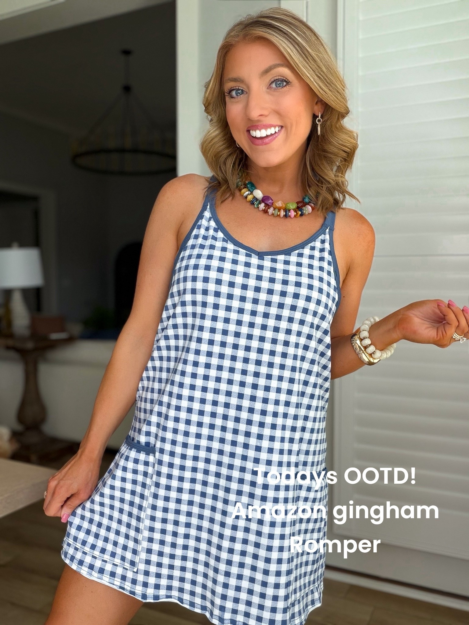 The dress that looks like a dress… but is secretly a romper. 💙 This blue gingham Amazon find is one of my favorite easy outfits for summer! It’s lightweight, comfortable, has the cutest pocket details, and is perfect for everything from weekend errands to brunch, vacation, or chasing the kids around. I added a fun colorful statement necklace to give it a playful pop, and I love how effortless this entire look feels.

If you’re looking for comfortable Amazon fashion that still looks put together, this romper dress is one you’ll reach for again and again!

#AmazonFashion #AmazonFinds #AmazonStyle #RomperDress #GinghamDress #SummerStyle #CasualStyle #VacationOutfit #WeekendStyle #MomStyle #EverydayFashion #AffordableFashion #AmazonOutfit #OOTD #FashionFinds

#LTKootd #LTKPetite