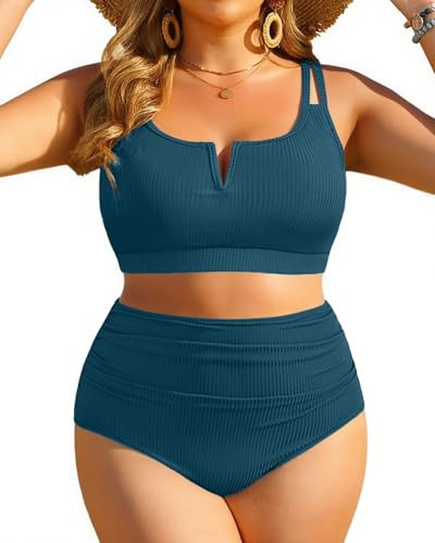 Amazon.com: Yonique Women Plus Size High Waisted Bikini - Ribbed Two Piece Swimsuit Tummy Control... | Amazon (US)