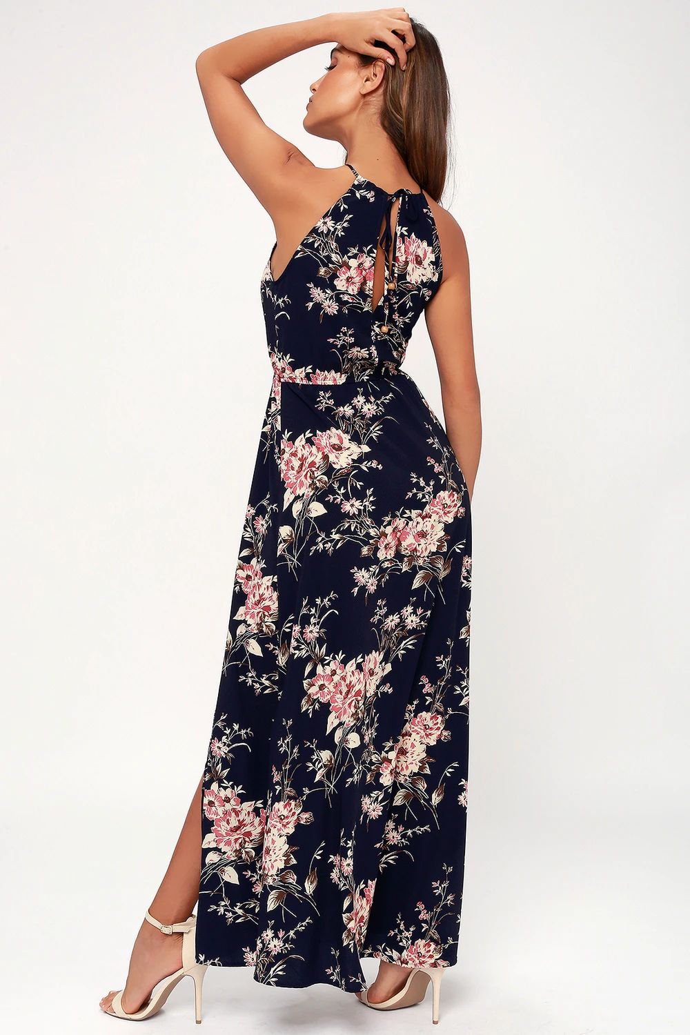 Feel the Music Midnight Blue Floral Print Maxi Dress | Lulus (US)