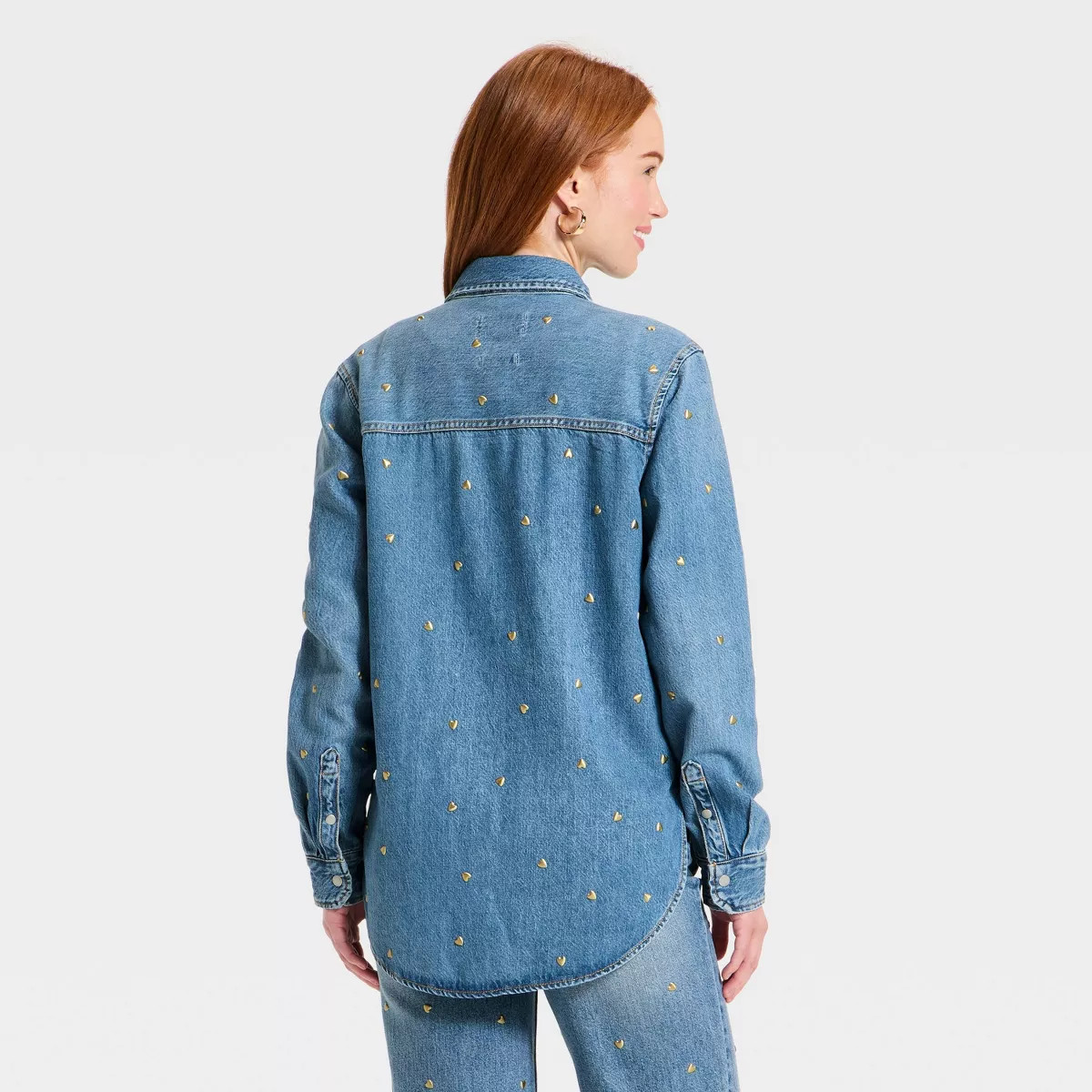 Women's Valentine's Day Relaxed Embellished Denim Shirt - Universal Thread™ Medium Wash S | Target