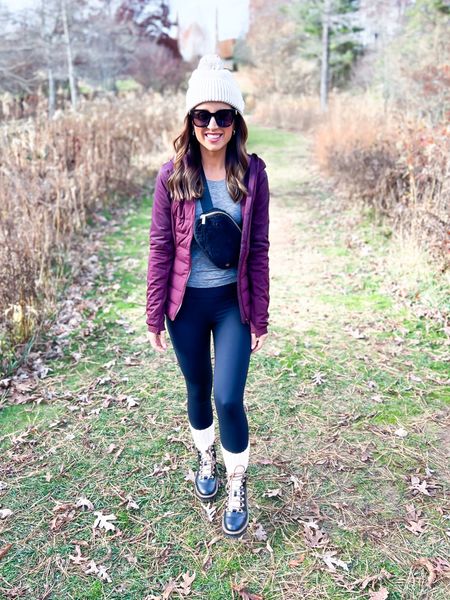 Fall outfit. Mountain outfit. Lululemon down for it all jacket (sz 2). Lululemon swiftly race long sleeve (sz 2). Favorite Amazon leggings (XXS). Target hiking boots (TTS). Lululemon Sherpa belt bag. Lululemon pom beanie hat. Gifts for her. Gift idea for her. 

#LTKshoecrush #LTKHoliday #LTKtravel