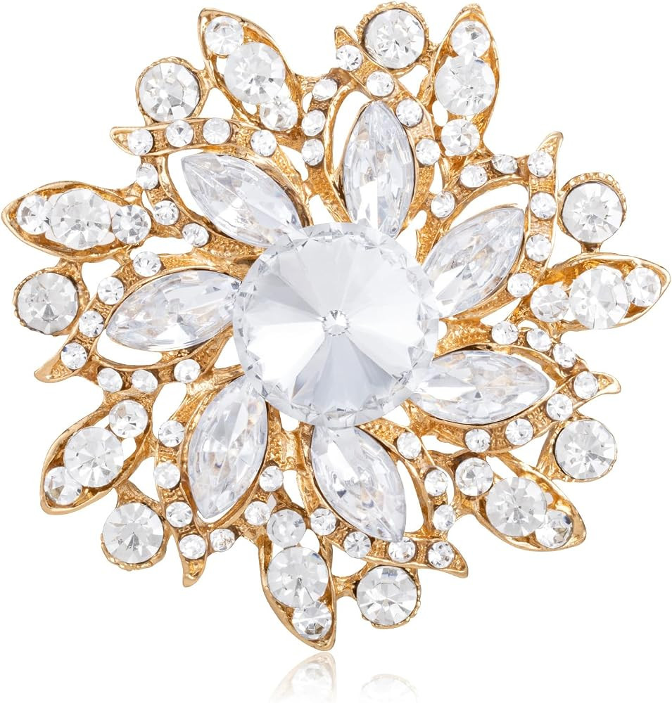 LAXPICOL Vintage Women's Austrian Crystal Elegant Flower Brooch Wedding Broach Pin | Amazon (US)