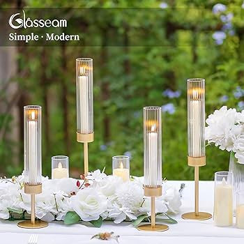 Glasseam Glass Hurricane Candle Holder: Gold Candlestick Holders Set of 3 Modern Taper Candle Hol... | Amazon (US)