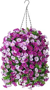 Artificial Flowers with Hanging Basket, Outdoor Faux Plants Silk Morning Glory Vines, Fake Green ... | Amazon (US)