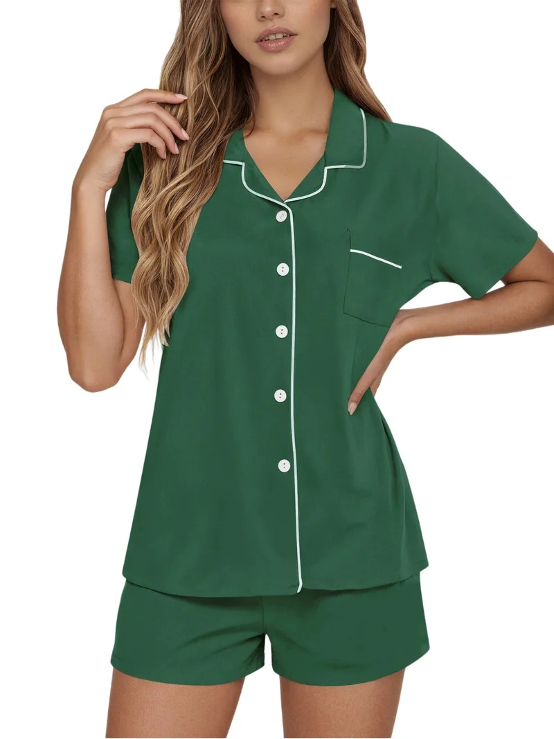 UVN Pajamas Sets for Women Button Down Short Sleeve Tops and Drawstring Shorts 2 Piece Lounge Set | Walmart (US)