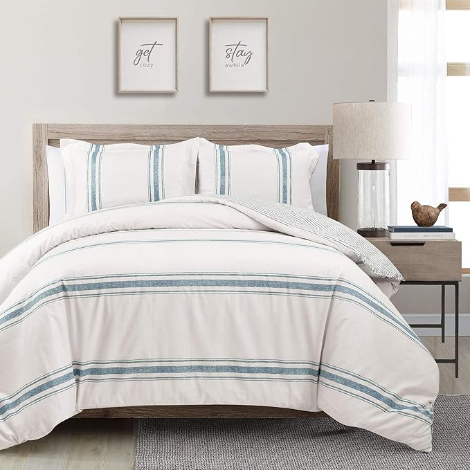 Lush Decor Comforter Farmhouse Stripe, King, Blue | Amazon (US)