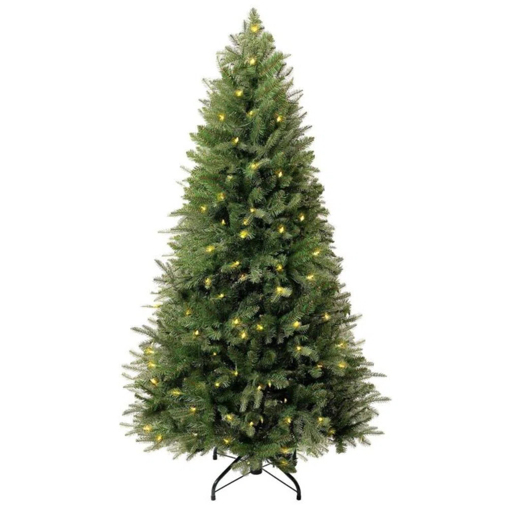 Traditional Prelit Artificial Christmas Tree with Warm Lights and Metal Stand, Wide Realistic Tre... | Wayfair North America