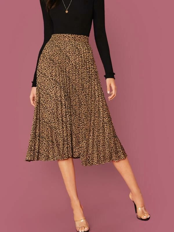 SHEIN Leopard Print Pleated Skirt | SHEIN
