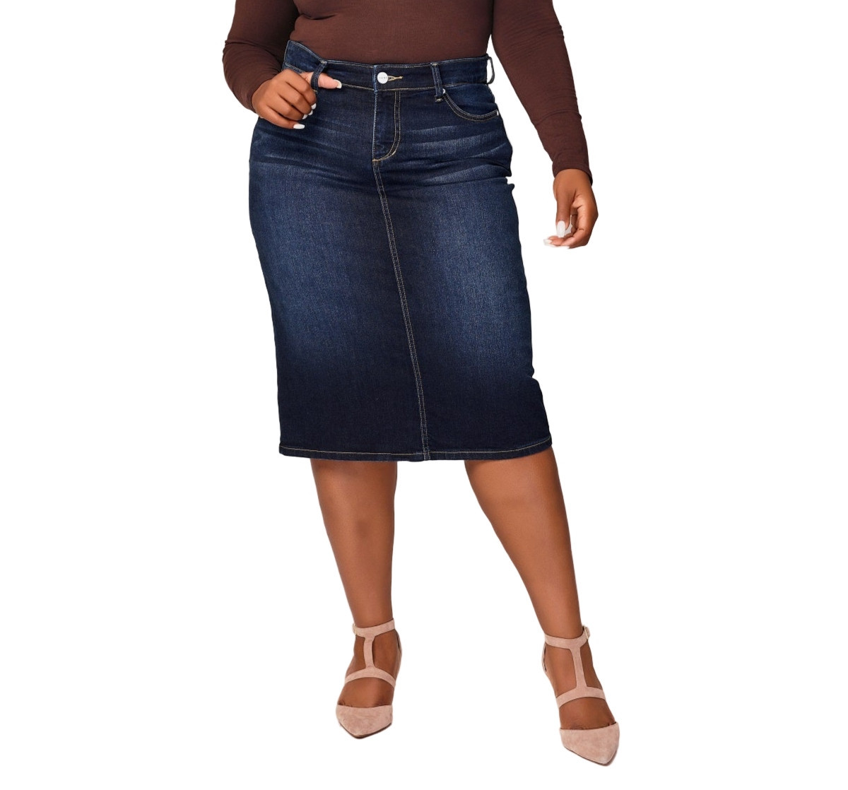 Slink Jeans Women's Denim Midi Skirt in 28"length with side vents - Emma - Emma | Macy's