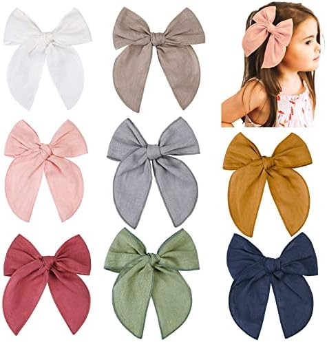 DEEKA 8 PCS Large Fable Hair Bow Cotton Linen Hair Bow for Toddlers Girls Handmade Neutral Bow Ha... | Amazon (US)