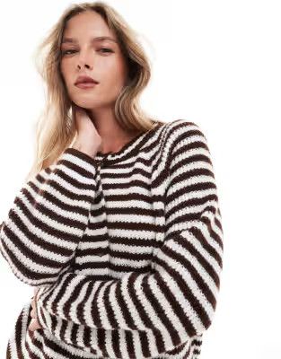 ASOS DESIGN knitted raglan cardigan in chocolate stripe | ASOS (Global)