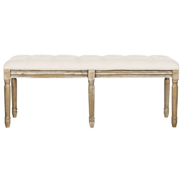 Safavieh Rocha French Brasserie Tufted Traditional Rustic Wood Beige Bench | Bed Bath & Beyond