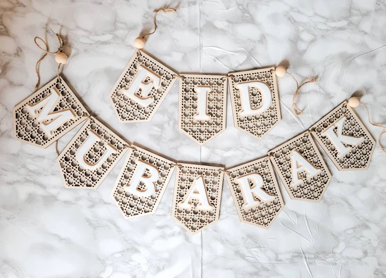 Eid Banner in Rattan Wood Layered With Acrylic, Eid Decoration Sign in Baltic Birch, Boho Ramadan... | Etsy (US)
