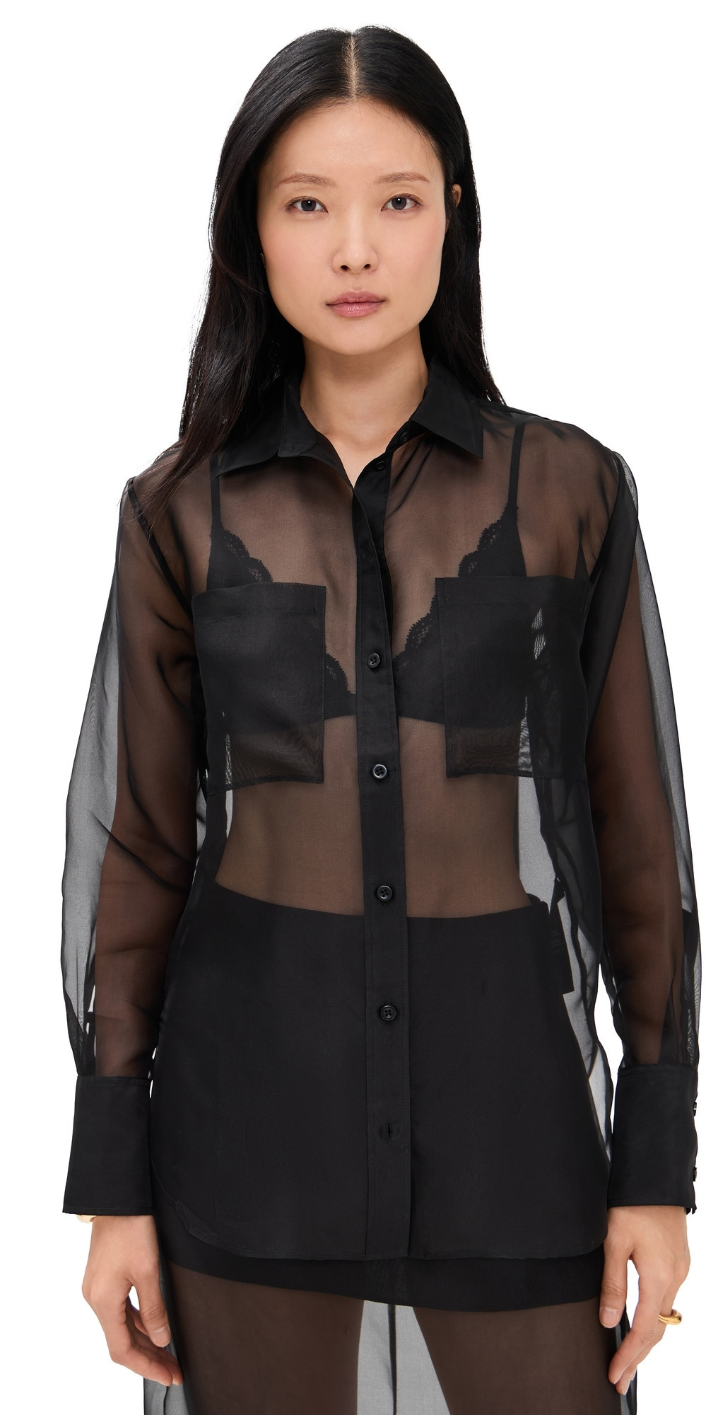 FRAME The Silk Organza Boy Shirt Black L | Shopbop