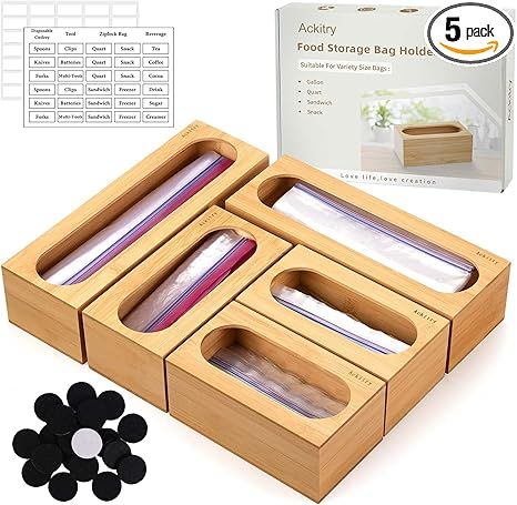 Amazon.com: Ackitry Ziplock Bag Storage Organizer for Kitchen Drawer, 5 Pc Bamboo Premium Food St... | Amazon (US)