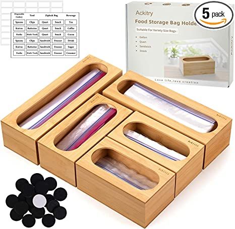 Amazon.com: Ackitry Ziplock Bag Storage Organizer for Kitchen Drawer, 5 Pc Bamboo Premium Food St... | Amazon (US)