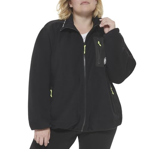 DKNY Womens Polar Fleece Full Zip Hooded Sweatshirt Pullover Sweater, Black, 3X US | Amazon (US)
