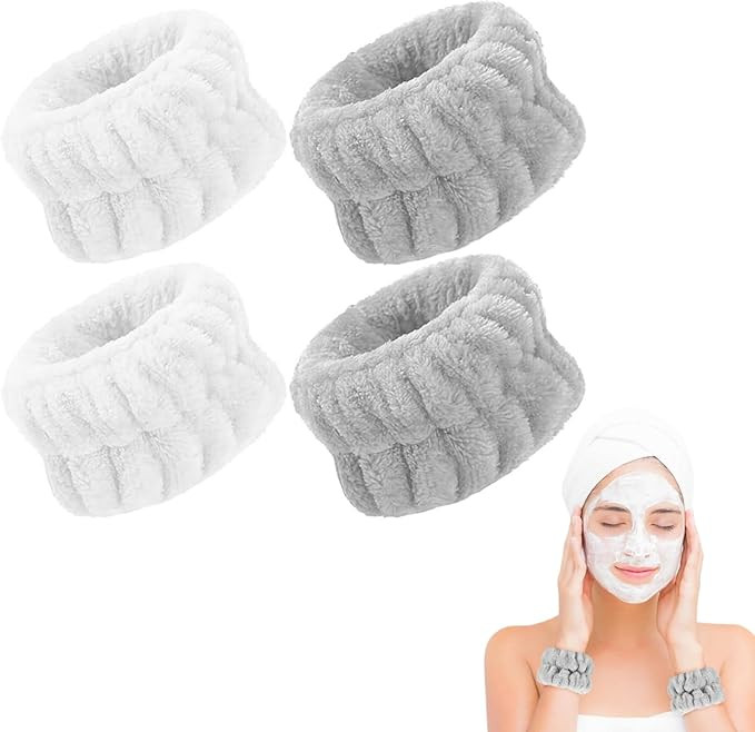 4Pcs Face Wash Wristbands, Wrist Spa Washband Microfiber Wrist Towel Band for Washing Face Elasti... | Amazon (UK)