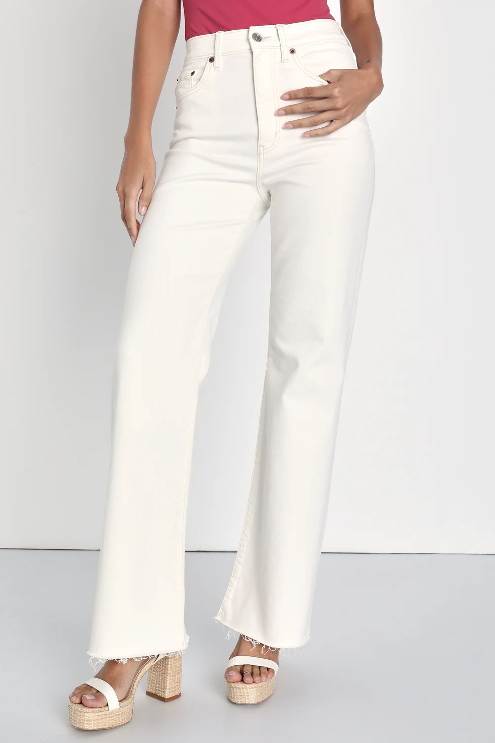 Far Out White High Rise Raw Hem Wide Leg Jeans | Lulus (US)
