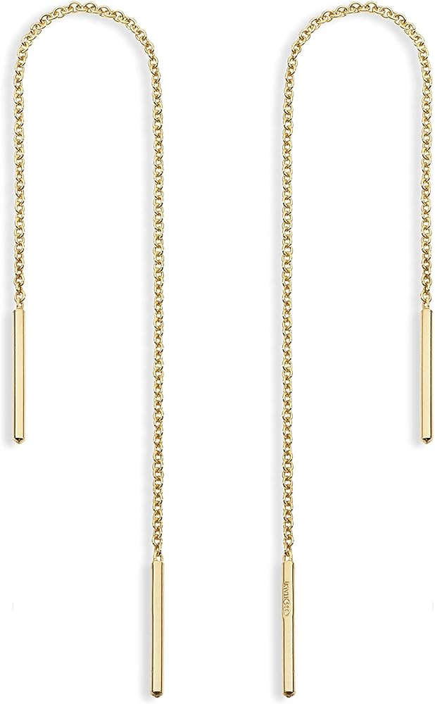 Miabella 925 Sterling Silver or 18K Yellow Gold Plated 925 Sterling Silver Bar Drop Threader Chai... | Amazon (US)