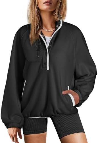 Dokotoo Sweatshirt for Women Oversized Fuzzy Fleece Jacket Color Block Button Long Sleeve Pullove... | Amazon (US)