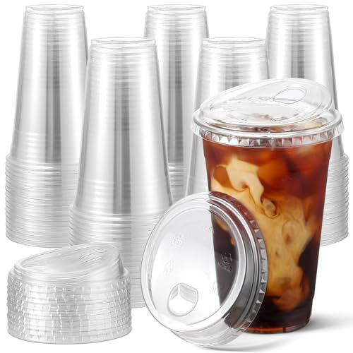 100 Pack 16 oz Clear Plastic Cups With Strawless Sip-Lids, Iced Coffee Cups With Lids BPA Free, Disposable Plastic Cups with Lids, To Go Cups for Smoothies, Party Drinks, Bubble Tea, Cold Beverage | Amazon (US)