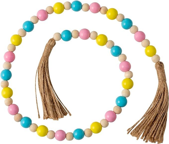 Easter Wood Bead Garland with Tassels, hogardeck 36 inch Rustic Spring Wooden Beads Easter Boho D... | Amazon (US)