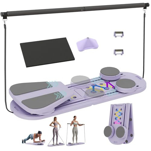 Gzooghome Pilates Board, 6 in 1 Pilates Reformer Set, Foldable Pilates Equipment Machine with Resistance Bands & Ab Trainer for Home Workout, Portable Pilates Board for Women (Purple) | Amazon (US)