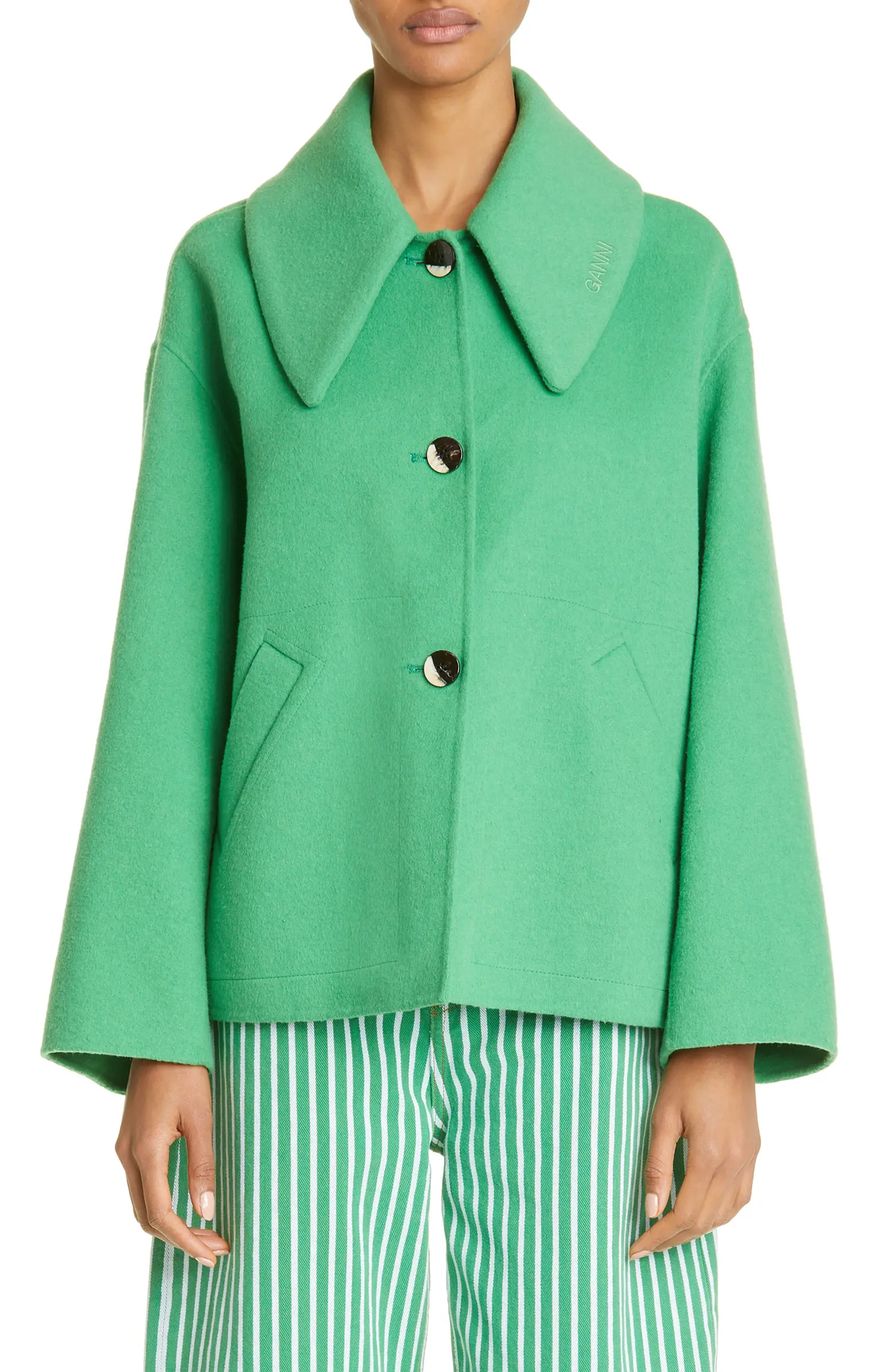 Ganni Wide Collar Recycled Wool Blend Jacket | Nordstrom | Nordstrom