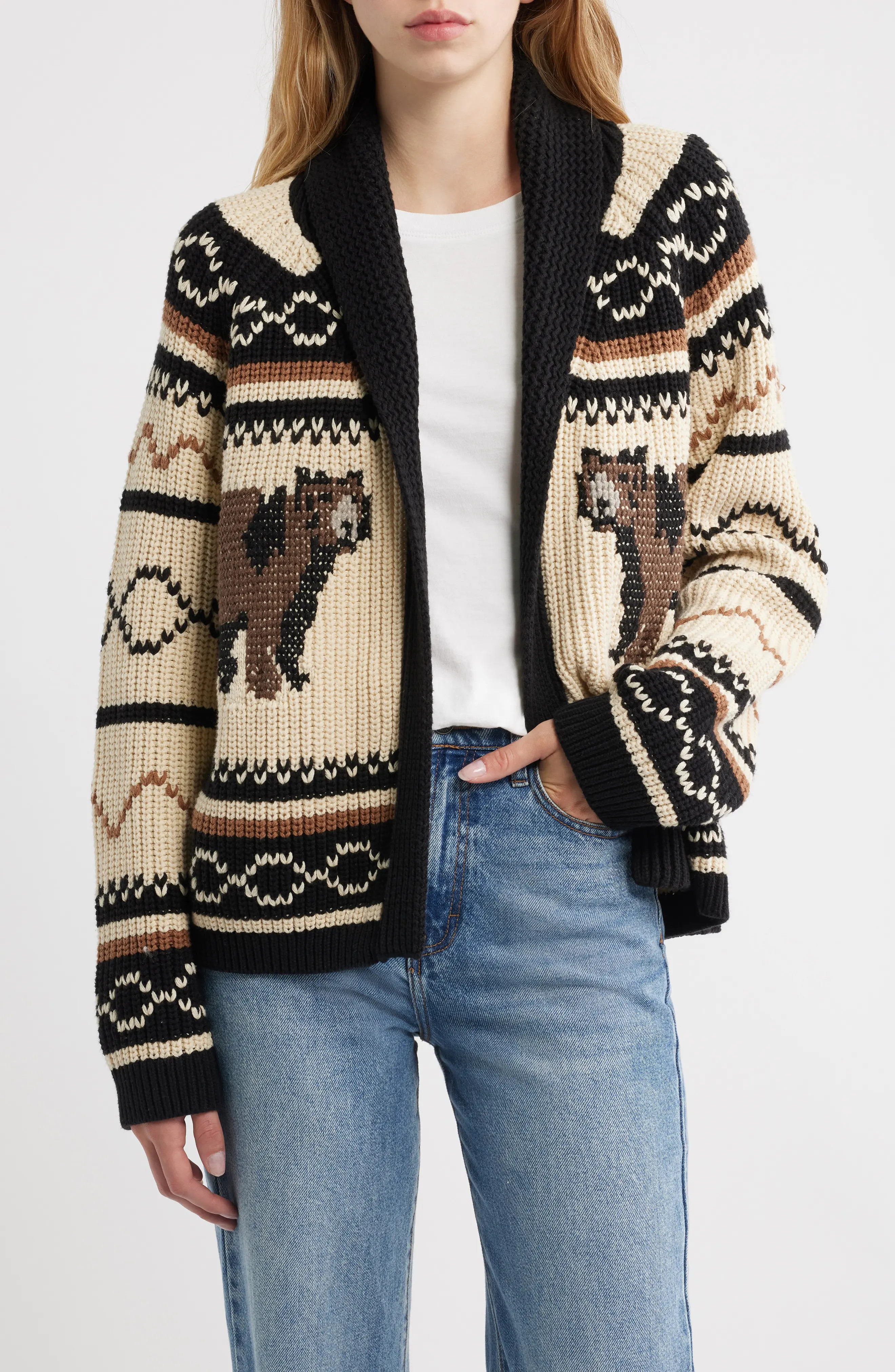 THE GREAT. Bear Lodge Cardigan in Black at Nordstrom, Size 2 | Nordstrom