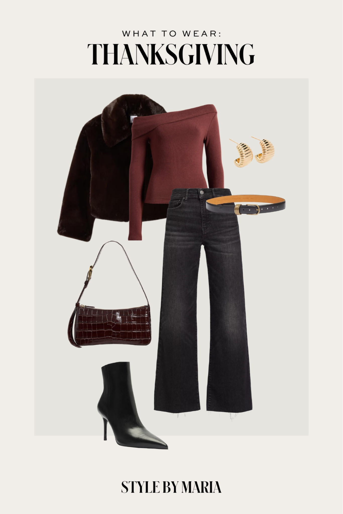 Thanksgiving outfit ideas / fall outfit
Gap brown faux fur jacket
Reformation off shoulder top
Frame wide leg jeans
Madewell shoulder bag
Schutz booties 



#LTKSeasonal #LTKFindsUnder100 #LTKStyleTip