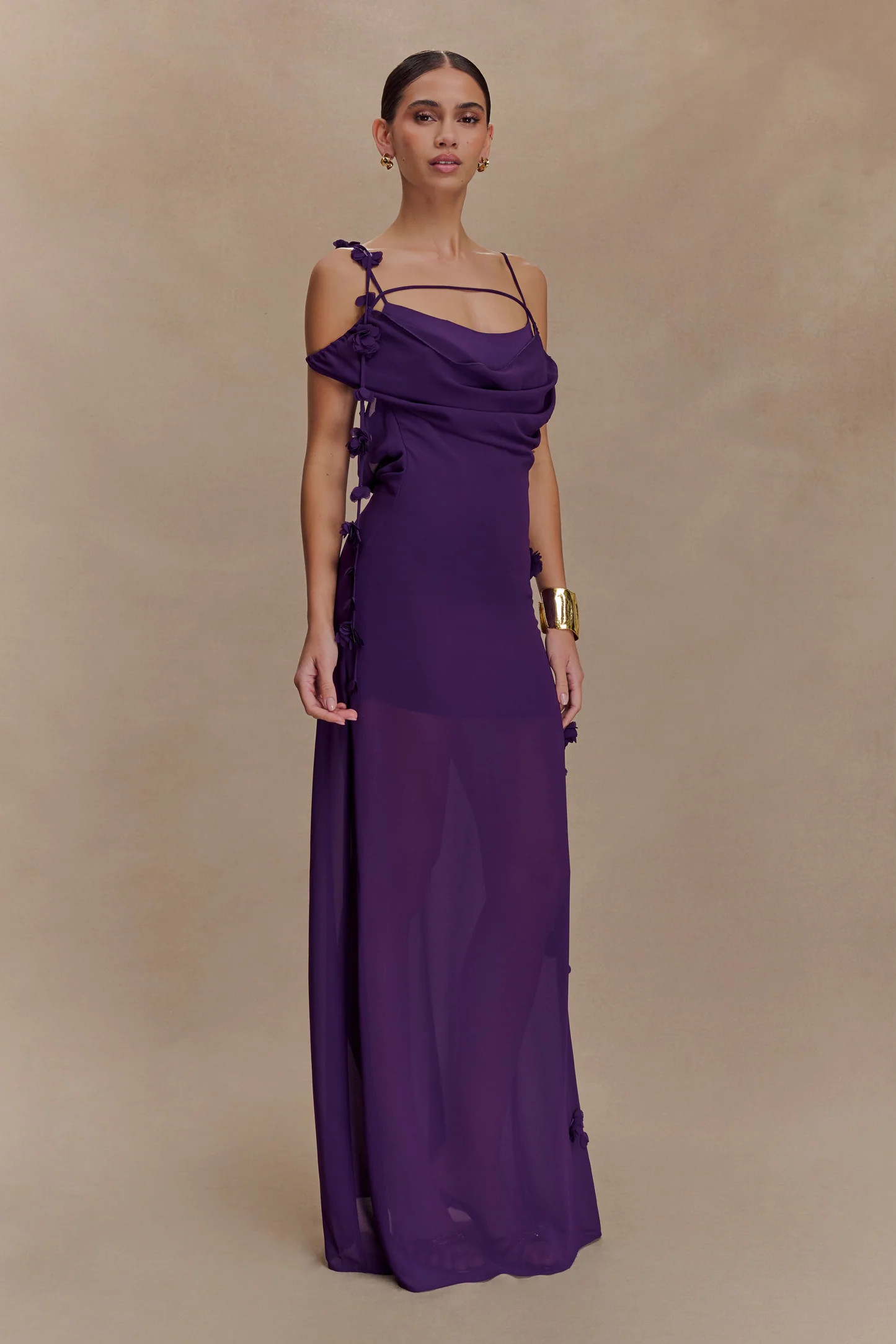 Rosalie Floral Chiffon Maxi Dress - Purple | Meshki UK