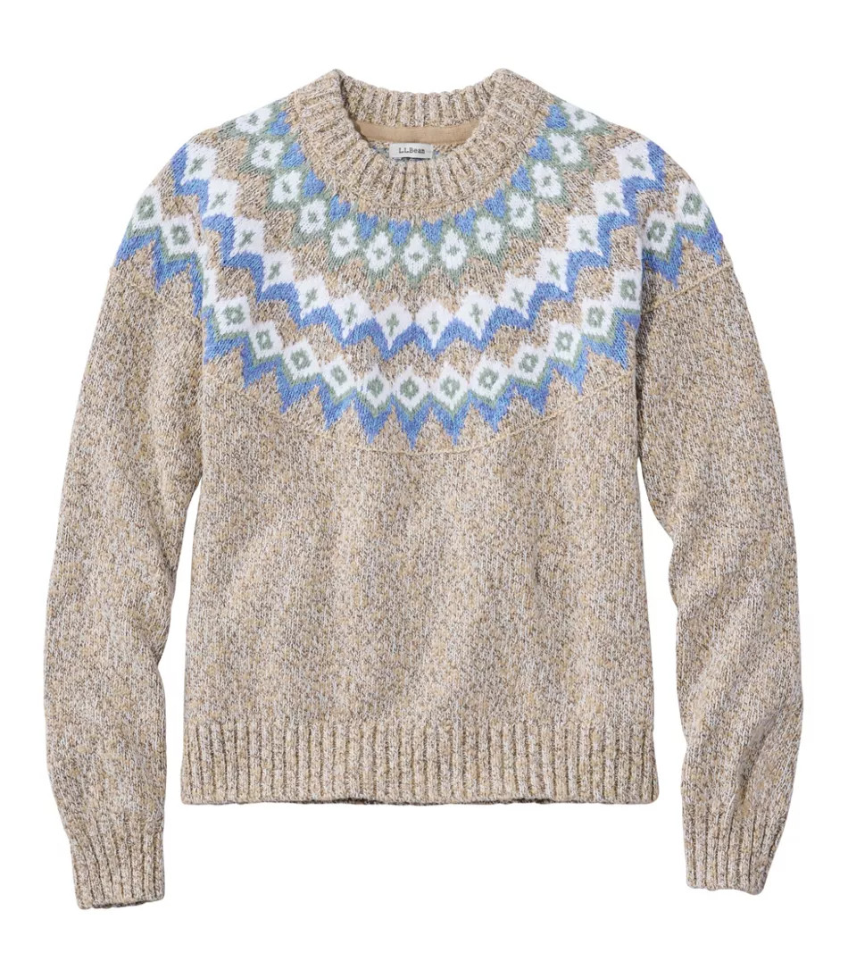 Women's Cotton Ragg Sweater, Relaxed Crewneck Fair Isle Yoke Thyme Fair Isle 3X, Cotton/Wool/Cotton Yarns L. L.Bean | L.L. Bean