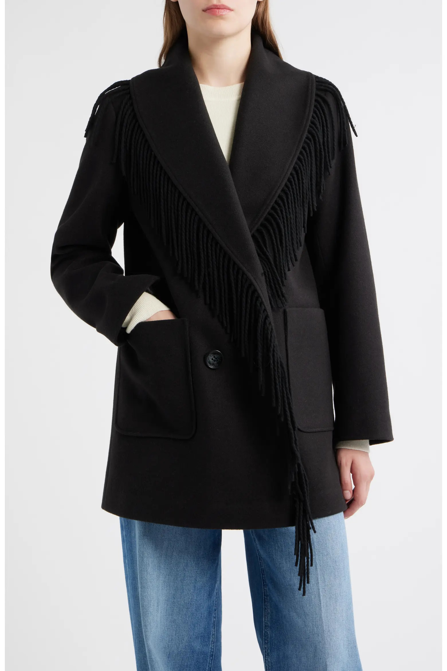 Fringe Shawl Collar Coat (Women) | Nordstrom | Nordstrom