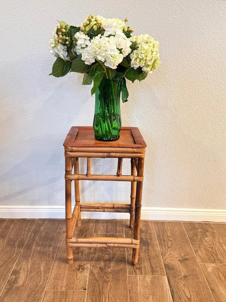 Vintage Bamboo Plant Stand: Mid Century Square Accent Table, Boho Chic Flower Pot Riser | Etsy (Global)