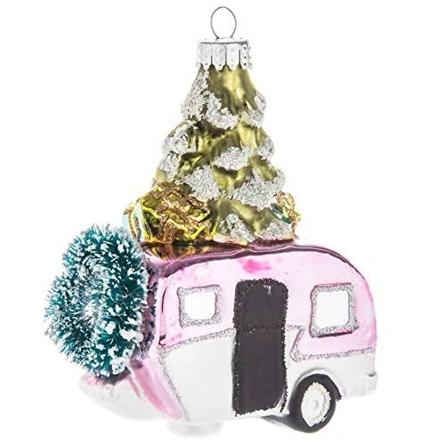 Retro Camper Trailer with Christmas Tree Glass Ornament, Vintage RV Camping Decor, Holiday Travel... | Walmart (US)