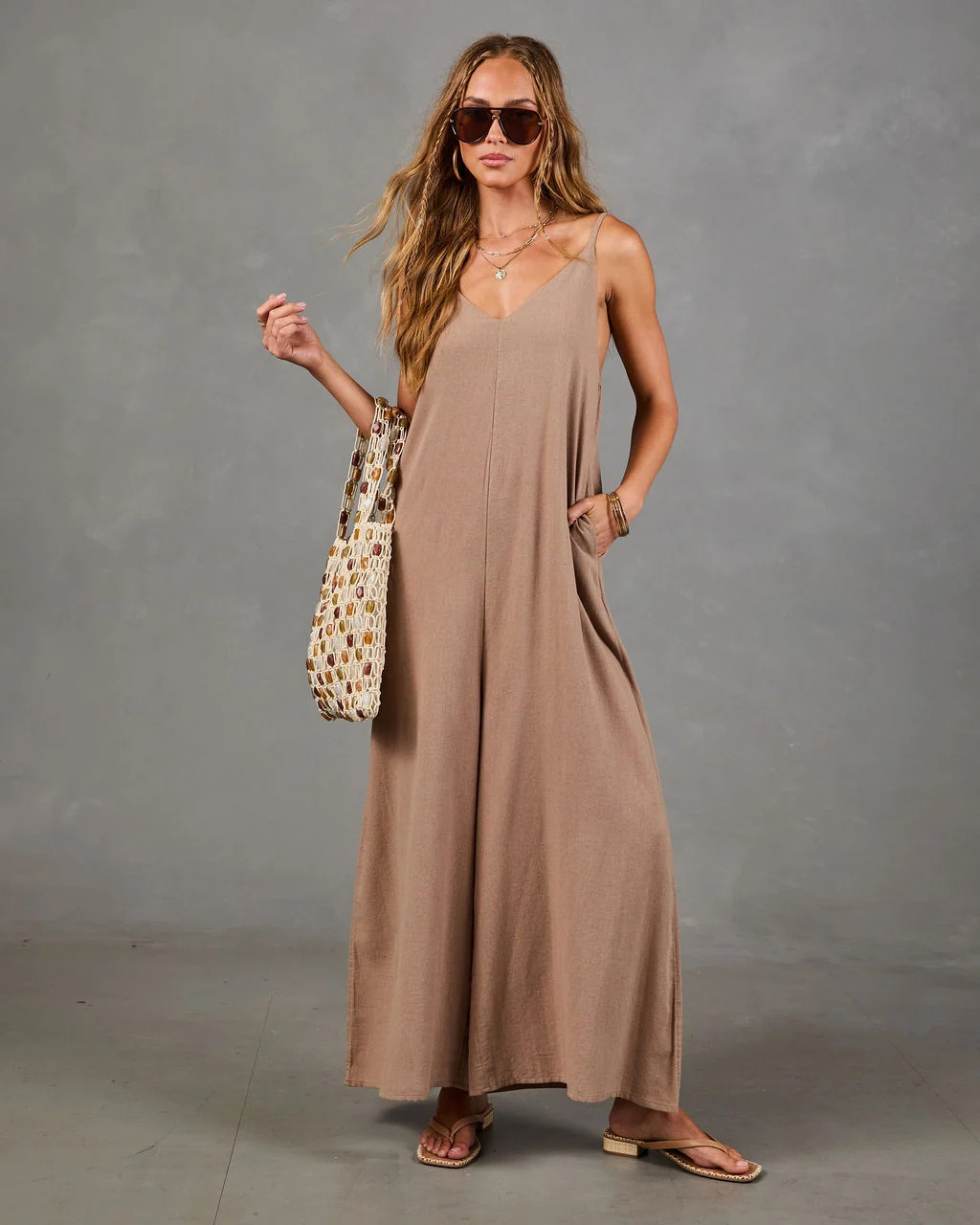 Sunset Cowboy Relaxed Linen Blend Jumpsuit Taupe / XS | VICI