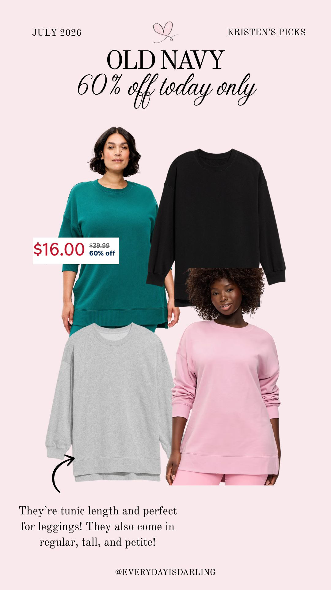 Old navy's tunic sweatshirts are 60% off today!!  

 #LTKootd
