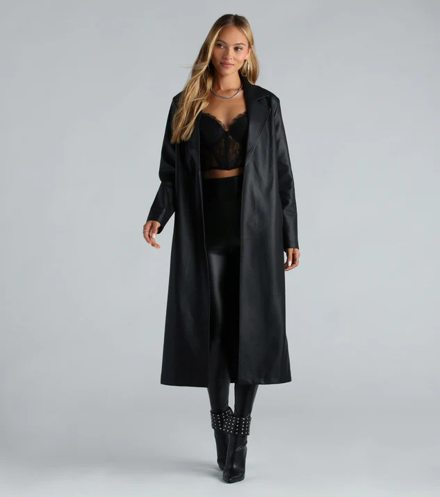 City Living Faux Leather Belted Trench Coat | Windsor Stores