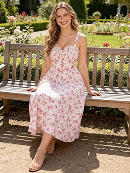 Scarlet Darkness Summer Dresses for Women 2026 Floral Corset Dress Long Milkmaid Dress with Pocke... | Amazon (US)