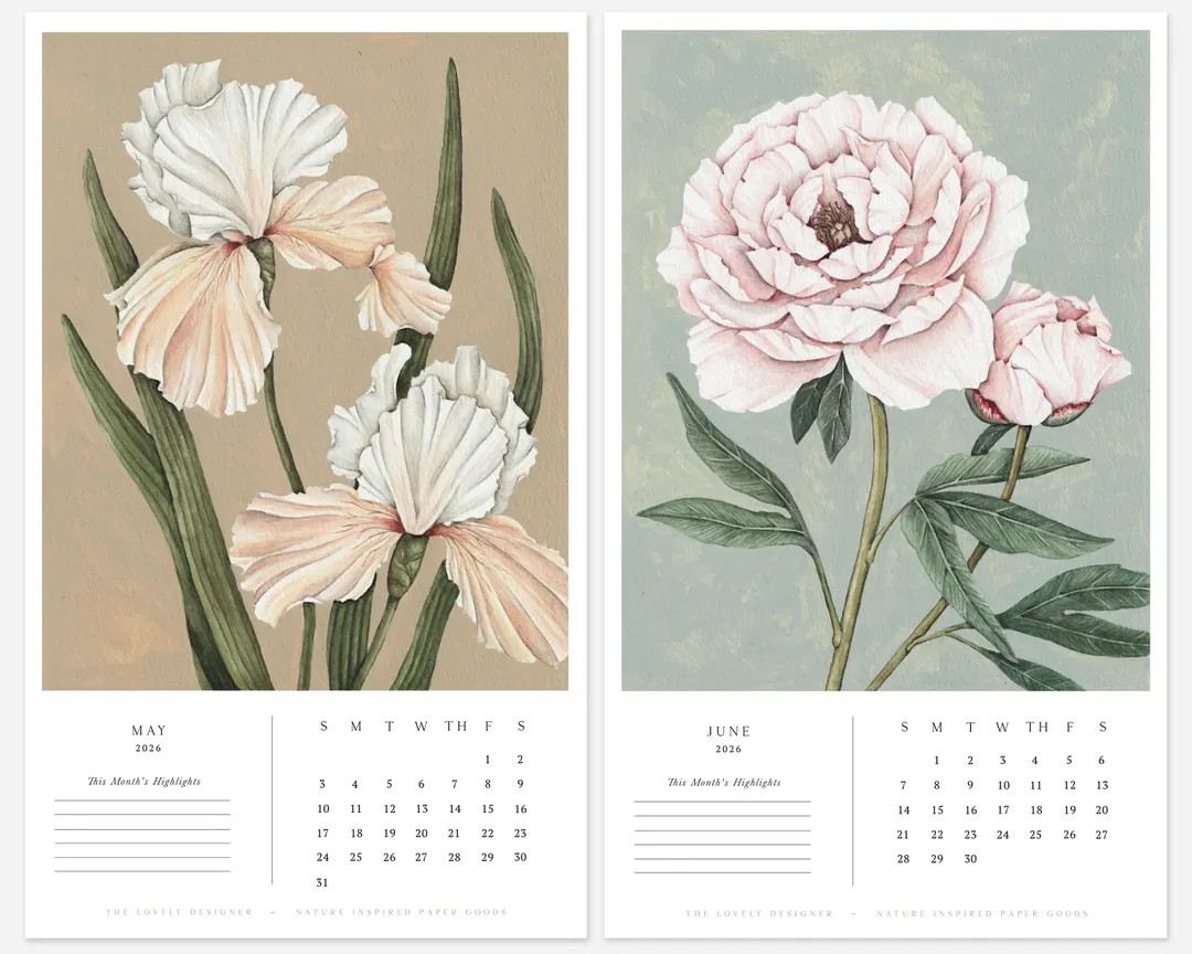 Botanical Wall Calendar 2026: Watercolor Flowers, Birds & Butterflies | Etsy (US)