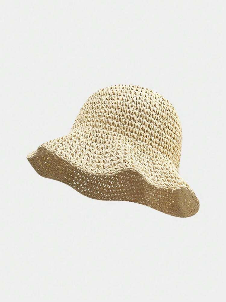 1pc Women's Classic Hollow-Out Breathable Straw Hat, Spring & Summer Beach Travel Foldable Sun Protection UV-Blocking Wide Brim Woven Bucket Hat, Versatile For Outdoor Activities, Beach, Travel, Daily Outfit | SHEIN